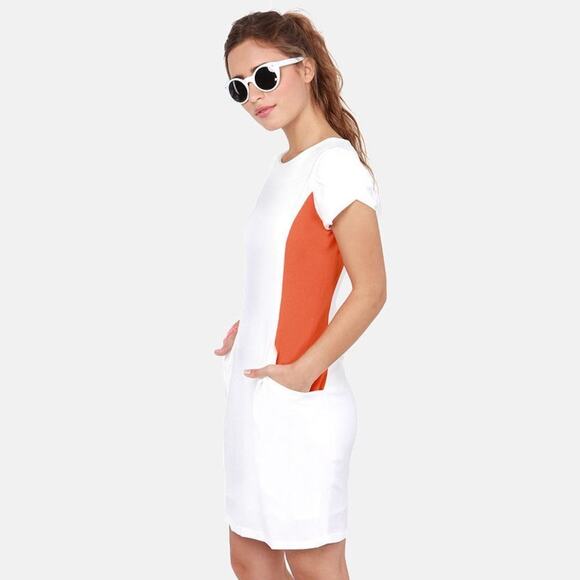 Esley for Lulus Orange White Woven Sheath Dress NWT - Picture 6 of 9